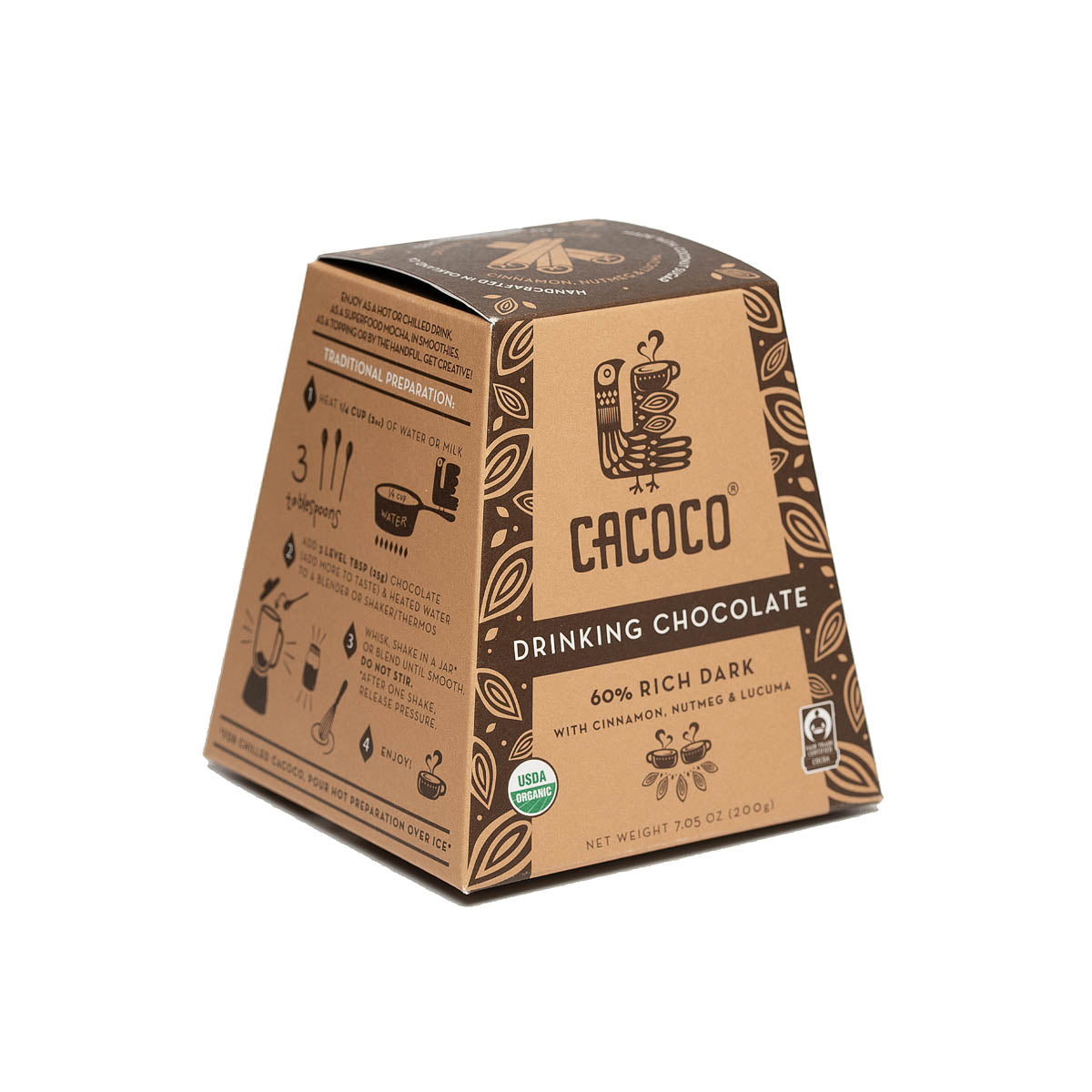 60% Rich Drinking Chocolate (7oz) | Coracao | Raw Living UK | Coracao 60% Rich Dark Drinking Chocolate is a Spiced Chocolate Blend, with Cinnamon, Nutmeg &amp; Lucuma. The heirloom cacao is harvested from Ecuadorian farms.